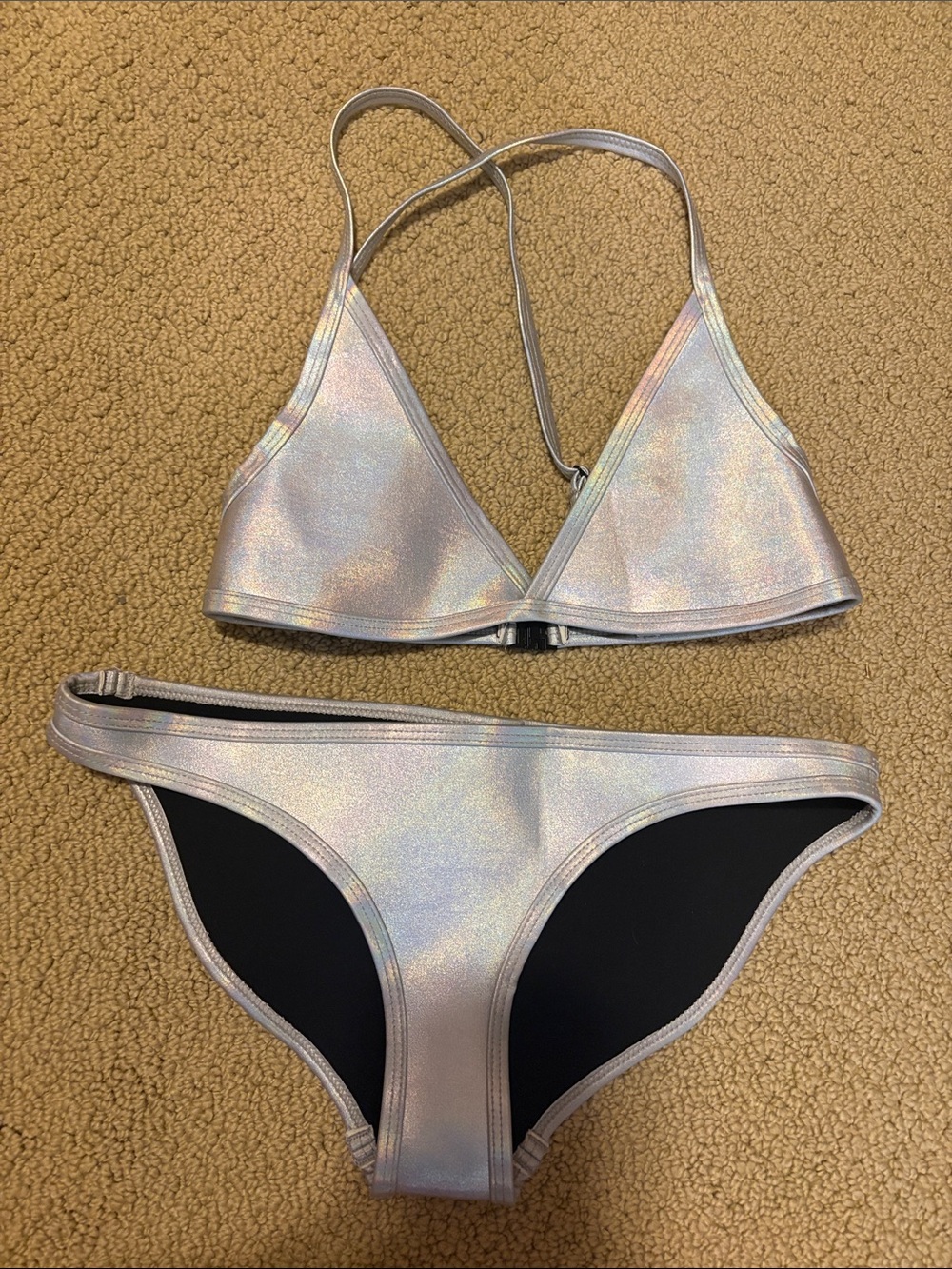 HOAKA SWIM (not triangl but same material) swimwear Iridescent Silver Bikini Set
